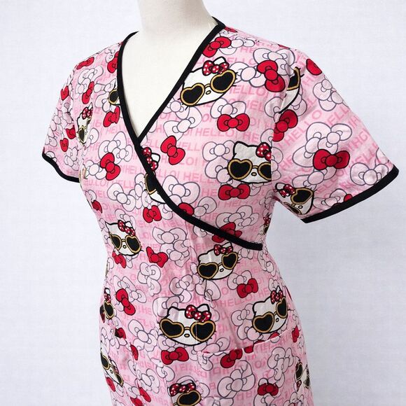 Hello Kitty Pink Nurse Scrub Medical Care Top Small Cute Sunglasses Bow Kawaii - Picture 2 of 7